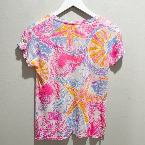 LILLY PULITZER Women’s Multicolor Linen INARA Tee In BOHEMIAN BEACH Preppy Sz XS - Picture 3 of 8